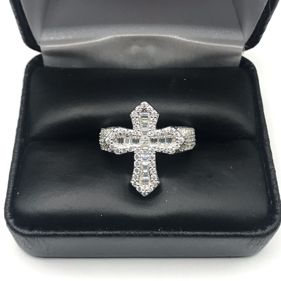 925 Sterling Silver 1.80CT MOISSANITE Cross Unisex Ring Size 8 or 9